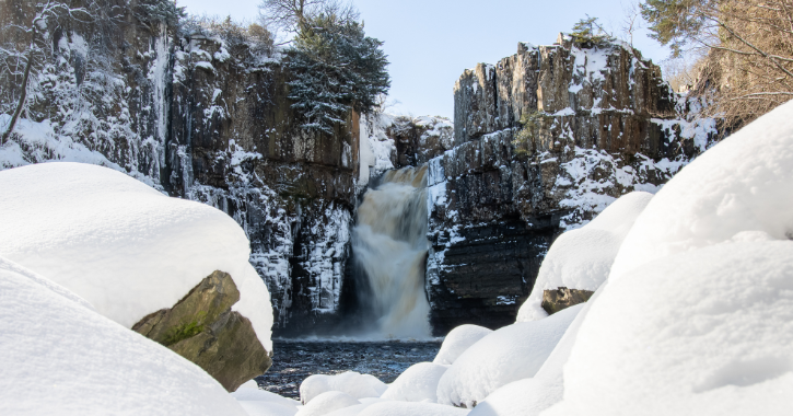 High Force Waterfall in the Durham Dales covered with snow